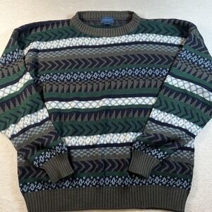 Vintage TownCraft Sweater Mens XL Multicolor Fair Isle Knit Crewneck USA 90s